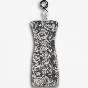 Flamingo Black White Rose Floral Ruched Mesh Mini Dress Halter Bead Detail Small